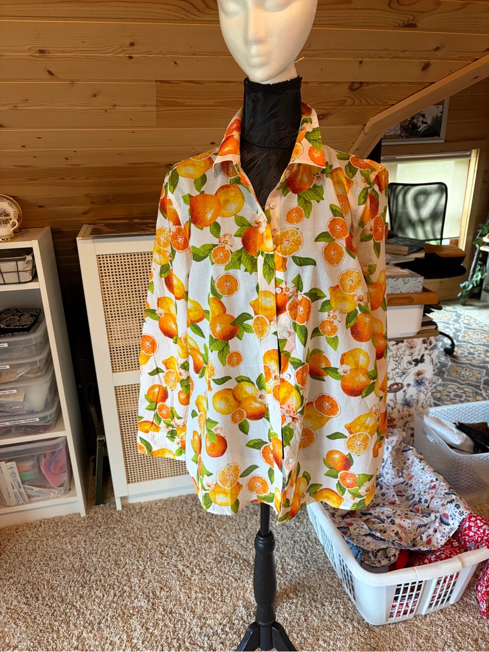 Talbots White Blouse with Orange and Green Citrus Print - Picture 2 of 2